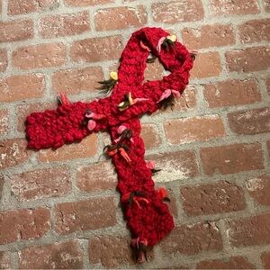 Handmade hand knit red extra long cozy scarf